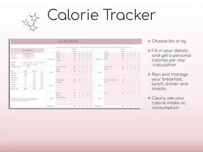 Weight Loss & Fitness Tracker | Google Sheets | Calorie Tracker | Meal Planner | Habit Tracker | Digital Workout Planner