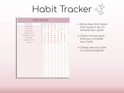 Weight Loss & Fitness Tracker | Google Sheets | Calorie Tracker | Meal Planner | Habit Tracker | Digital Workout Planner