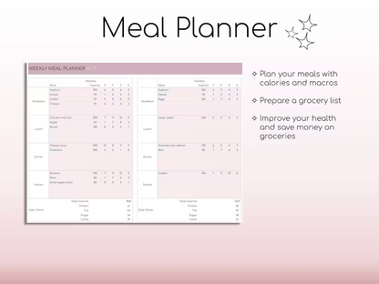 Weight Loss & Fitness Tracker | Google Sheets | Calorie Tracker | Meal Planner | Habit Tracker | Digital Workout Planner